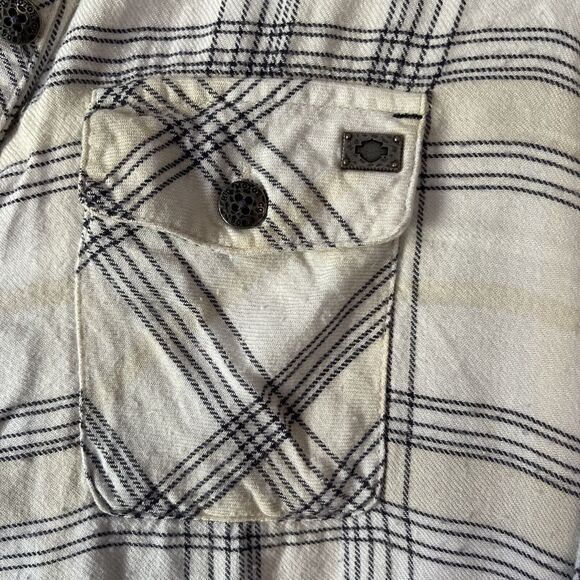 Harley-Davidson Relaxed Fit Long Sleeve Plaid Shirt White Women's L - Picture 4 of 7